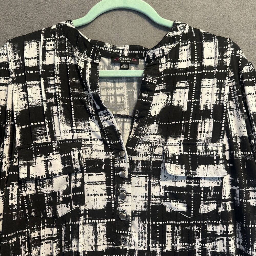 Cocomo Pintuck Popover Top Roll Tab Stretchy Plus Size 2X‎ Black White Career